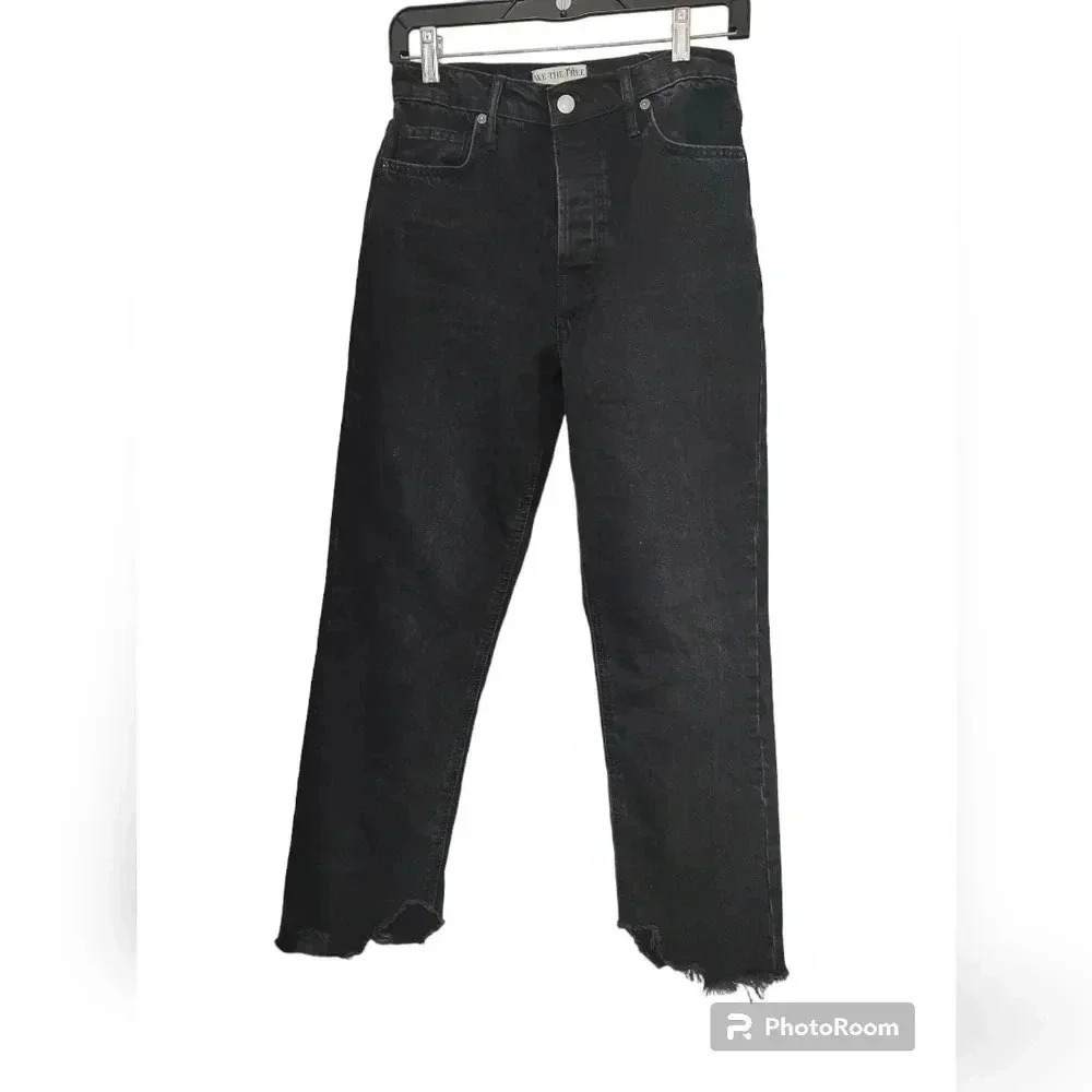 WE THE FREE Tapered Baggy High Rise Boyfriend Fit Raw Hem Jeans Black - Picture 5 of 8
